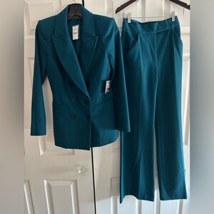 Express Teal Double-Breasted Blazer with Wide-Leg Pants